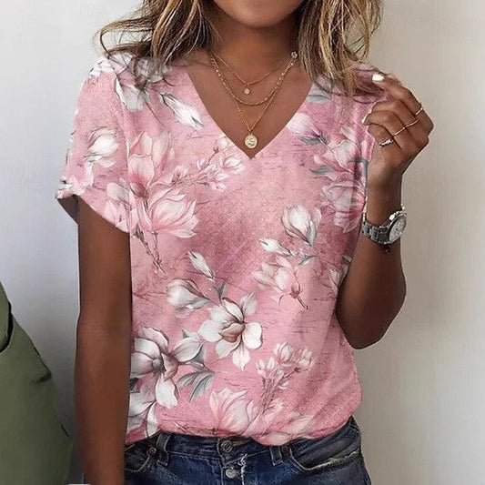 Floria V-Neck Floral Print Tee