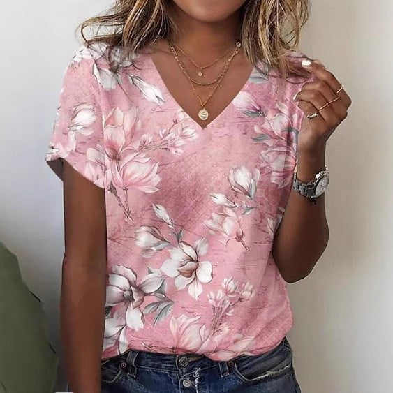 Floria V-Neck Floral Print Tee