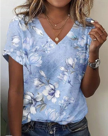 Floria V-Neck Floral Print Tee